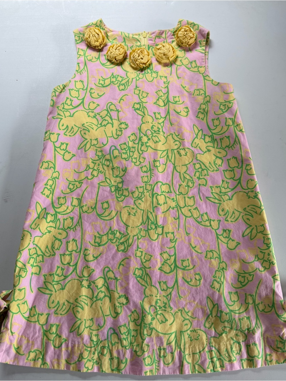 Lilly Pulitzer Girls Pink & Yellow Floral Shift Dress with Rosette Accents